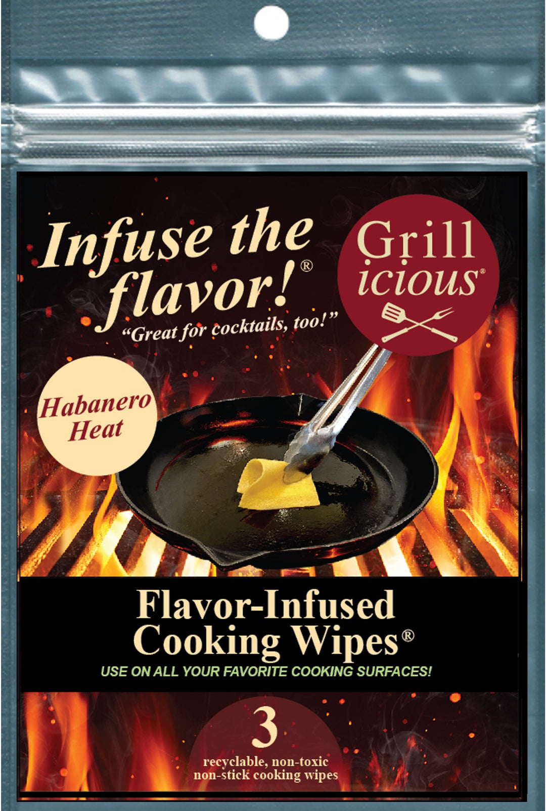 Grillicious - Habanero Heat Flavor-Infused Grill and Pan Wipes® - 3 Pack